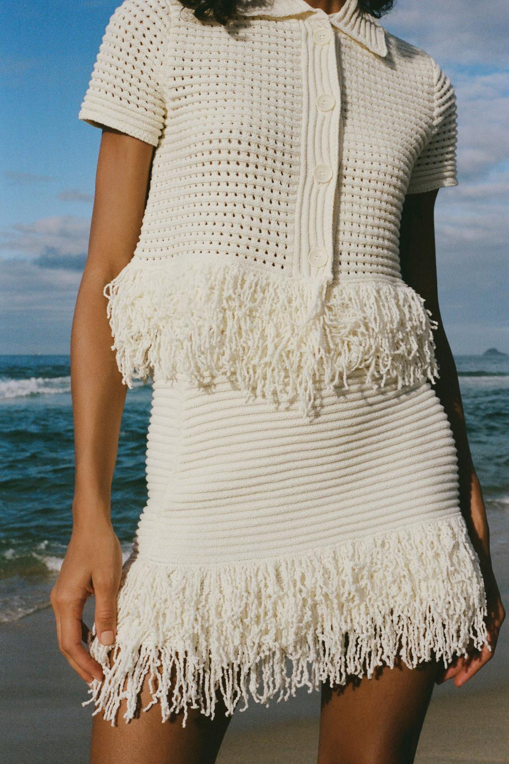 FRINGED CHECK KNIT SKIRT - Zara фото 5