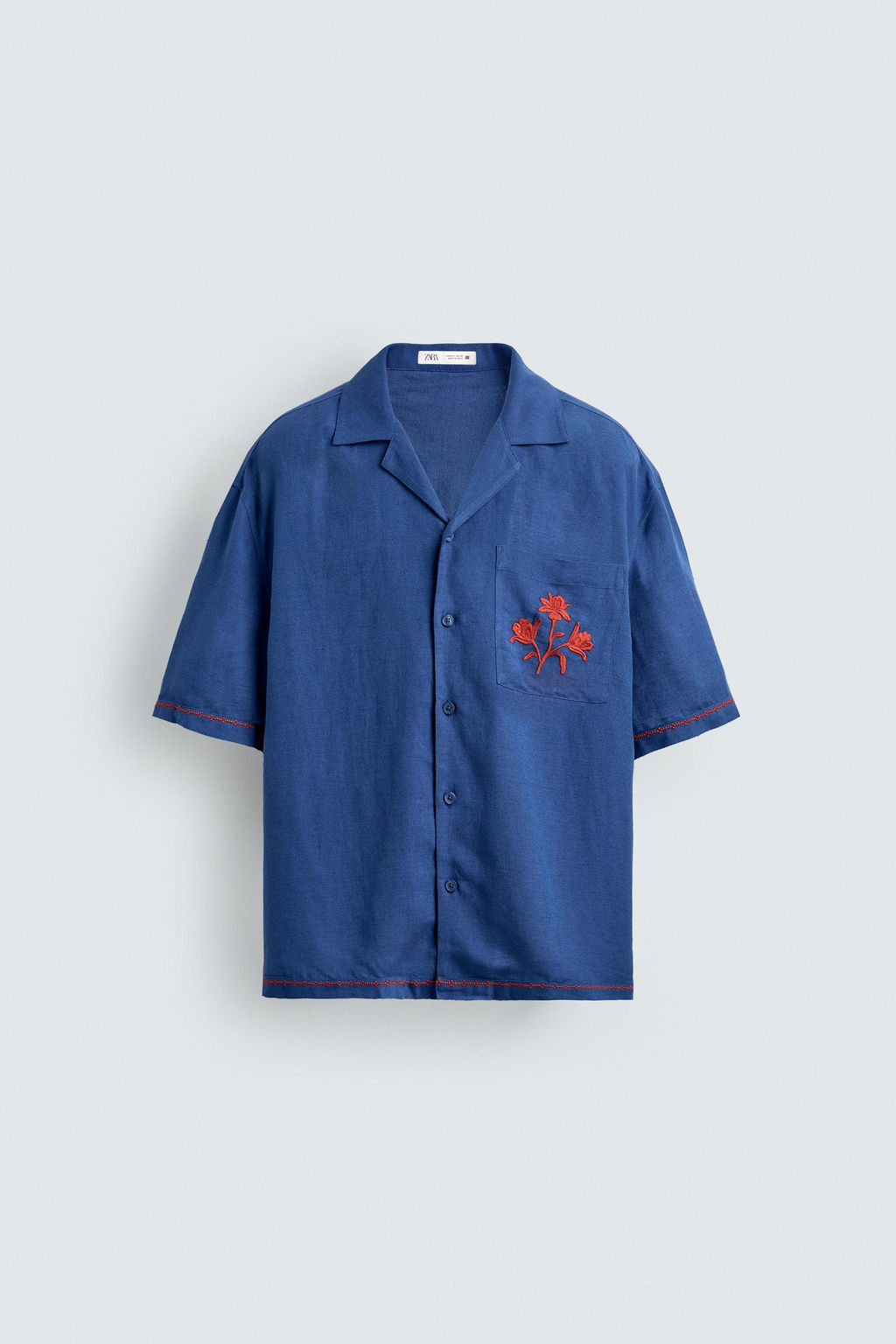 CAMISA VISCOSA - LINO BORDADOS CONTRASTE / Azul el?ctrico - Zara фото 6