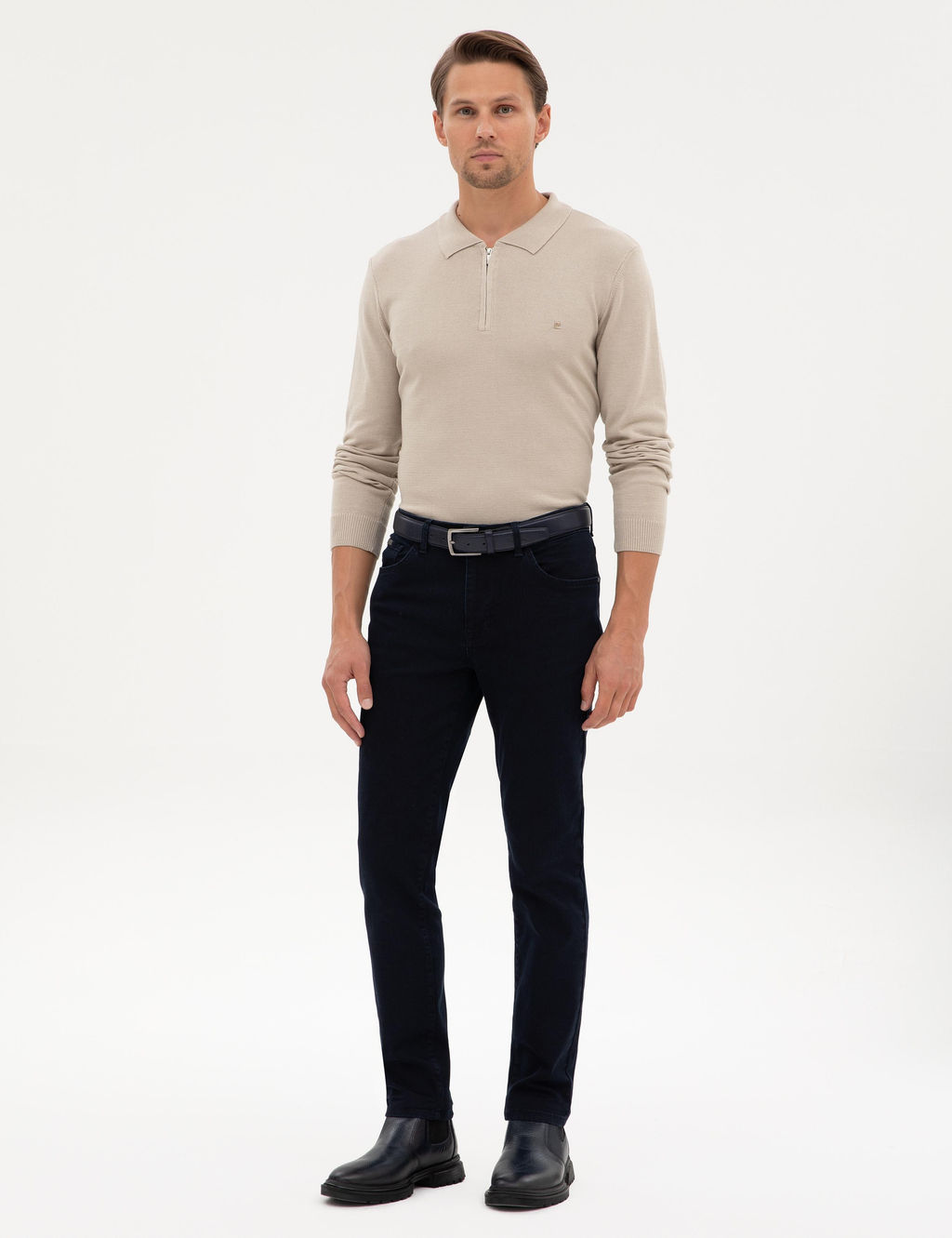 Kum Melanj Slim Fit Polo Yaka Fermuarl_ Basic Triko Kazak - Pierre cardin фото 4