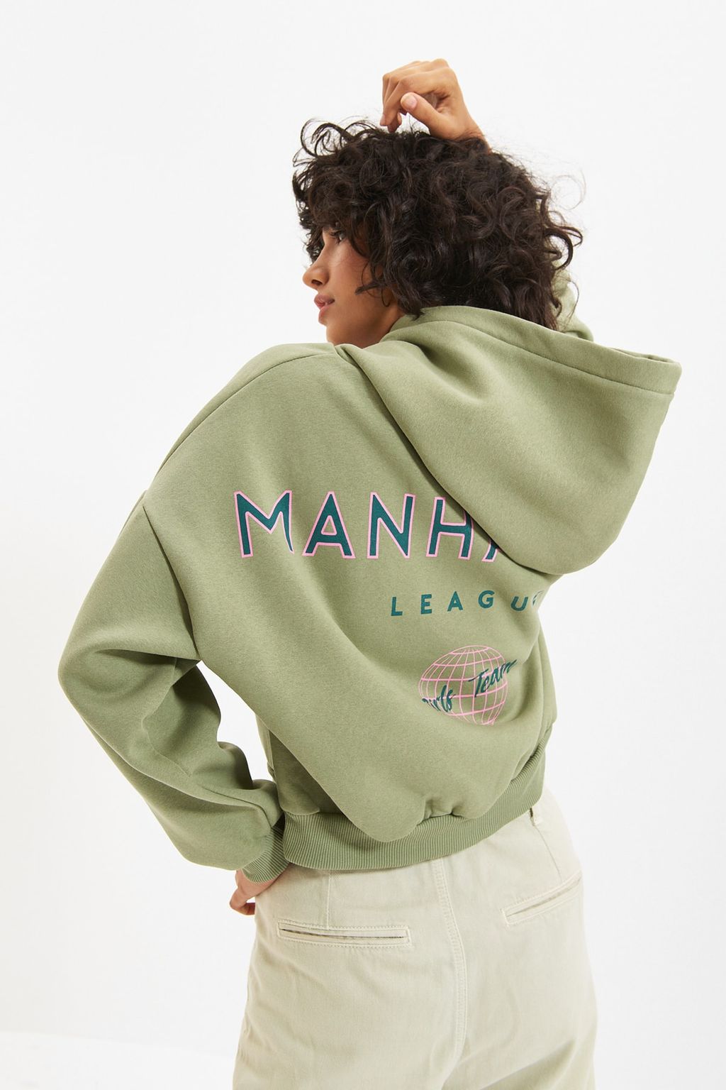 Mint S?rt Bask? Detayl? Kapusonlu Kal?n Ici Polarl? Orme Sweatshirt TWOAW22SW0711
