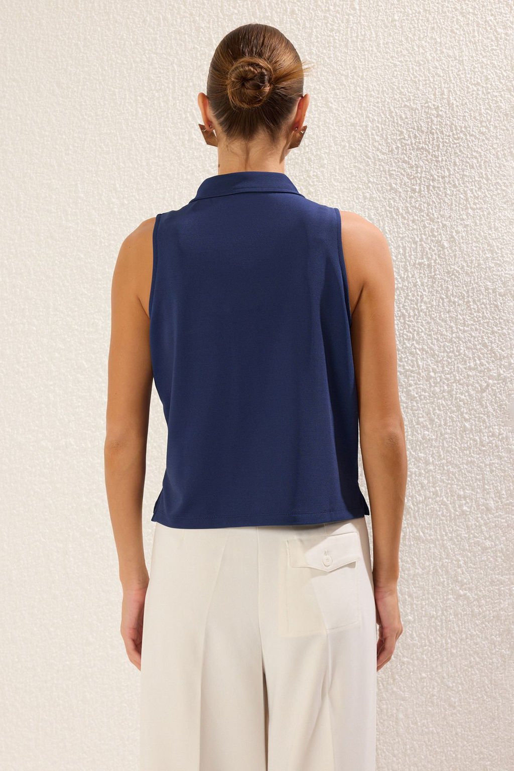 Lacivert C?tc?tl? Polo Yaka S?f?r Kol Regular Orme Bluz TWOSS25BZ00076 - Trendyolmilla фото 5