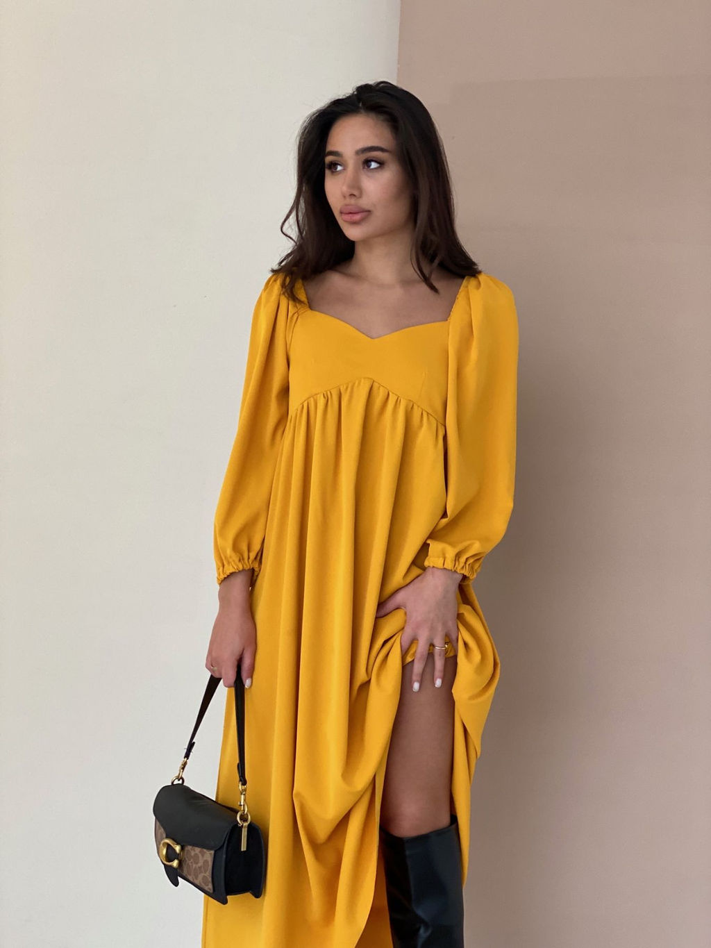 Платье-миди с пышными рукавами в цвете манго - Martichelli фото 57