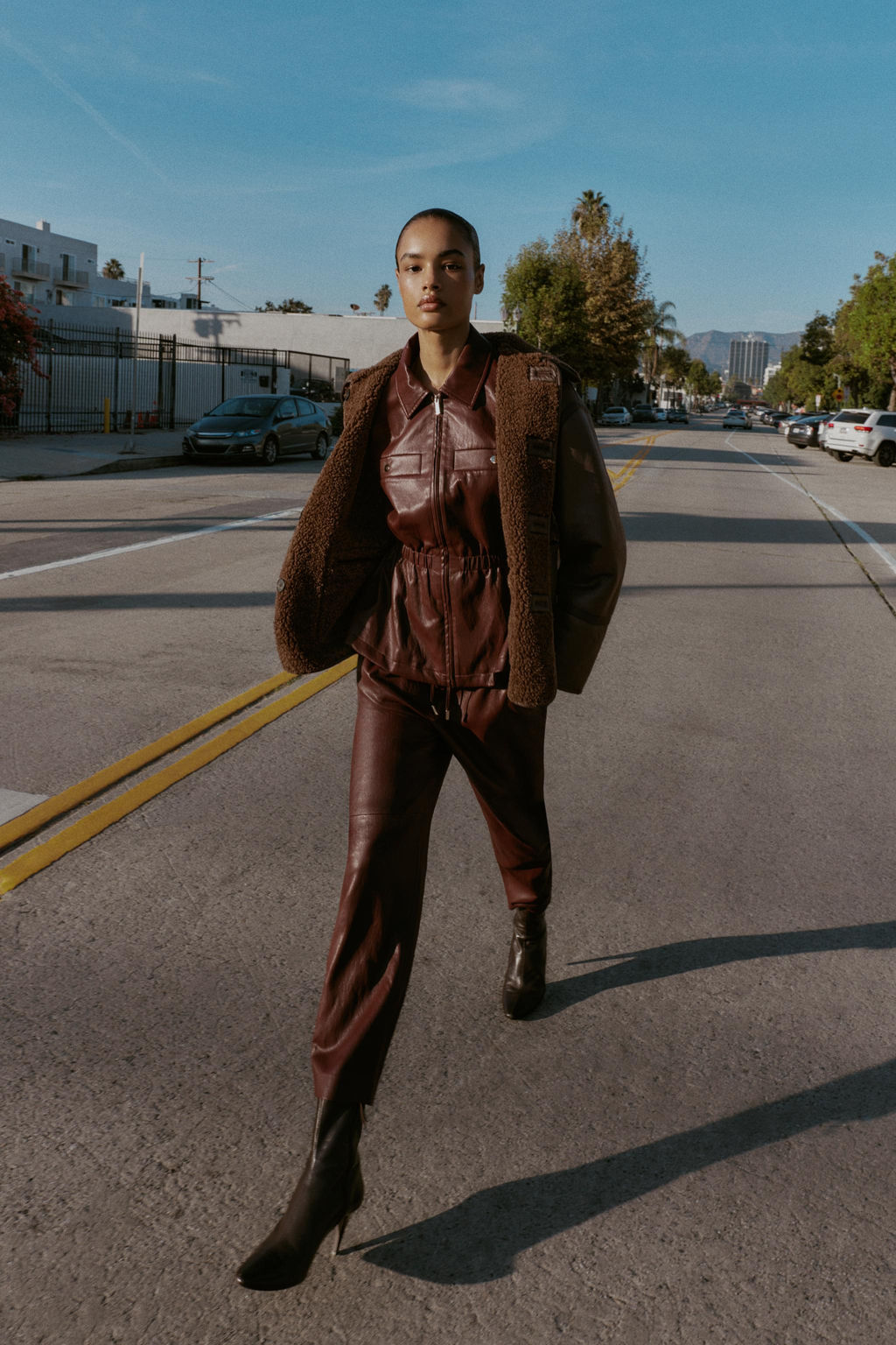 FAUX LEATHER JACKET WITH ELASTICATED WAIST