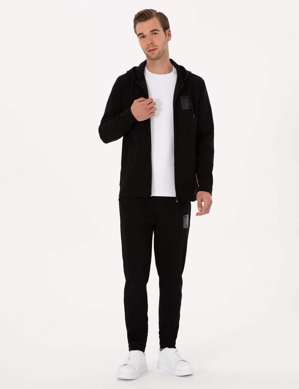 Siyah Slim Fit Pamuk Kar___ml_ Pa_as_ Lastikli E_ofman Alt_