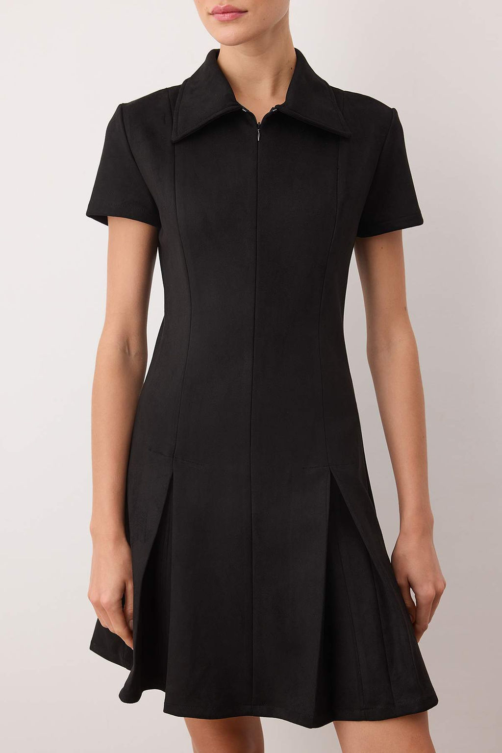 Siyah Suet Polo Yaka Fermuarl? A-line Duz Midi Orme Elbise TWOAW26EL00324 - Trendyolmilla фото 3