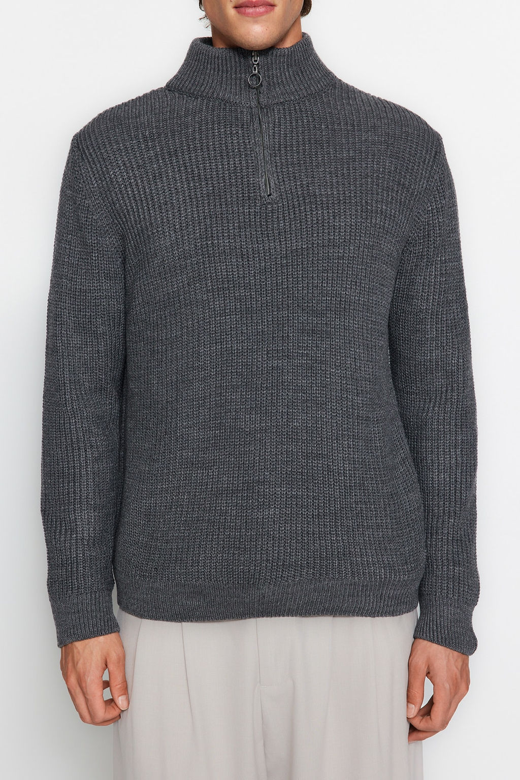 TRENDYOL MAN Indigo Casual Regular Yar?m Bal?kc? Yaka Duz Triko Kazak TMNAW22KZ1908 - Trendyolmilla фото 5