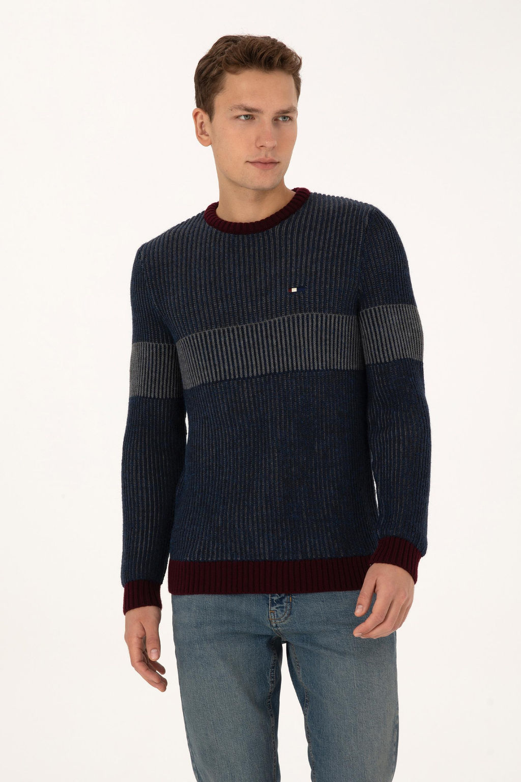 Erkek Slim Fit Bisiklet Yaka Lacivert Kazak - U.s. polo assn фото 3