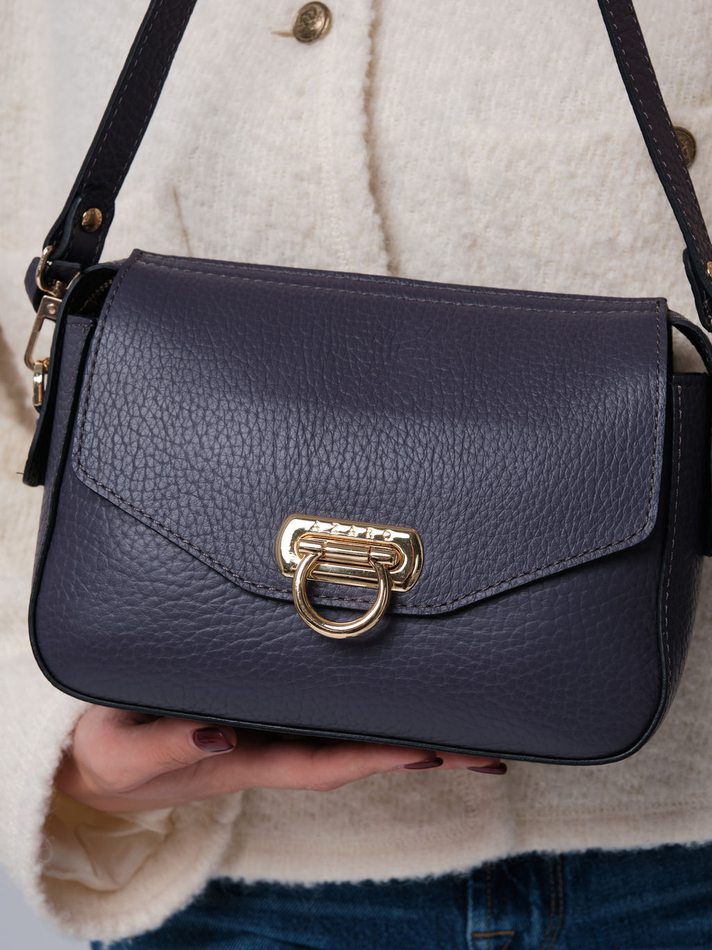 Сумка кожаная через плечо Azaro 3684 пыльно фиолетовая