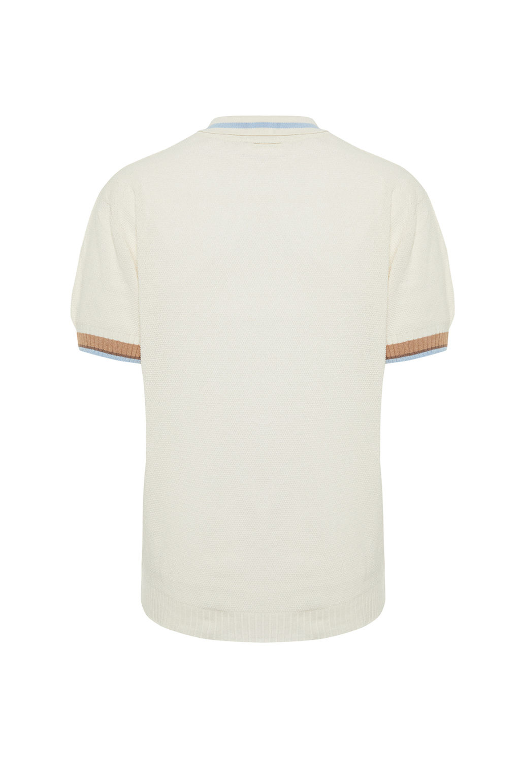 Ekru Regular Fit Cizgi Detayl? Dokulu Triko Polo Yaka T-Shirt TMNSS24PO00002