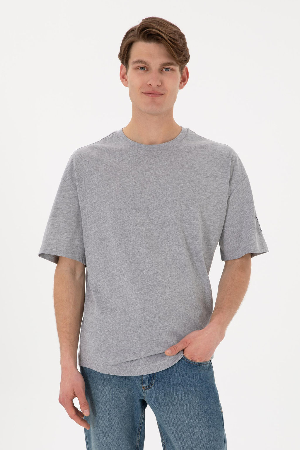 Erkek Gri Melanj Basic Ti__rt Sepette S_rpriz _ndirim