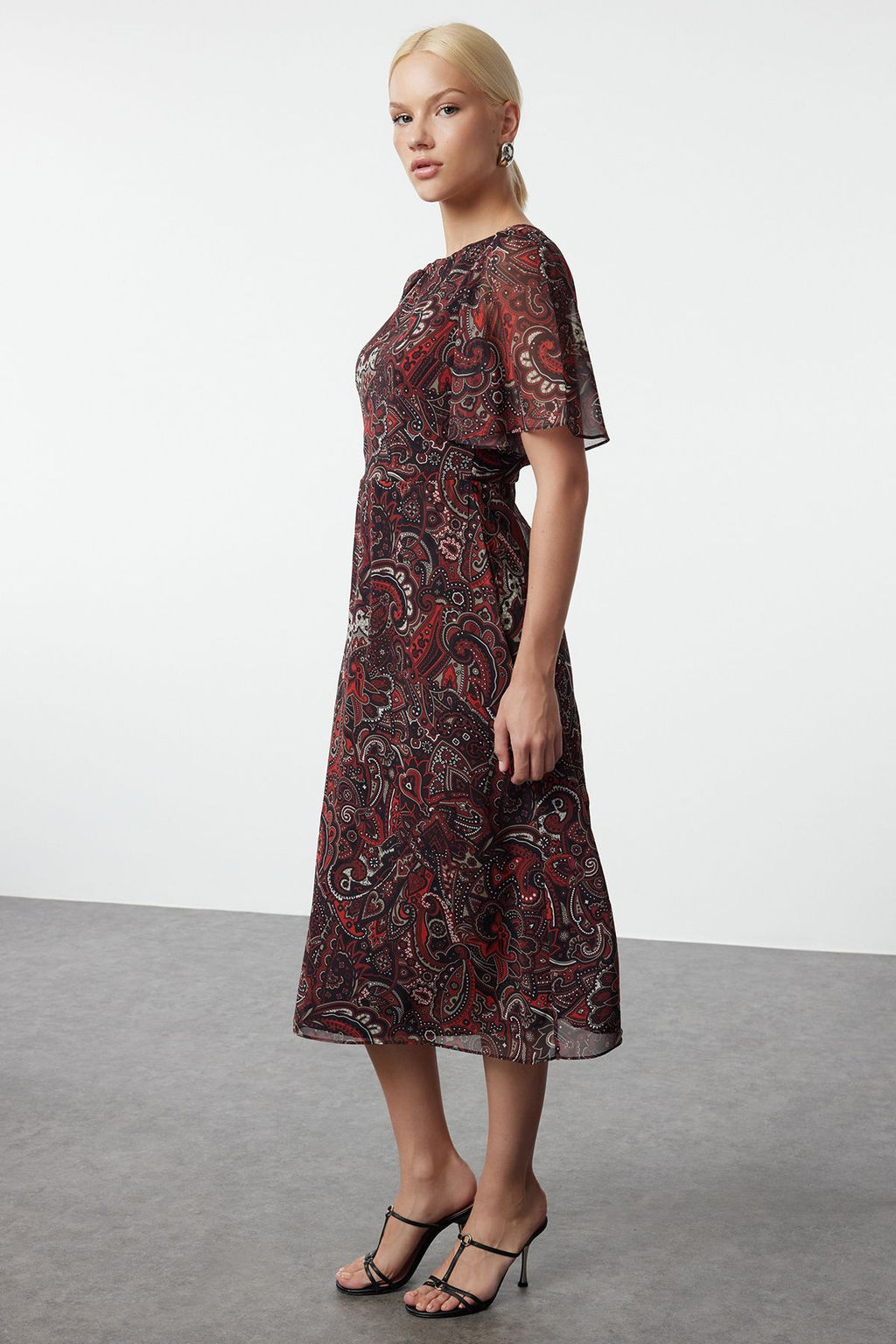 Fusya Animal Desenli A Kesim Melek Kol Astarl? Sifon Ucus Ucus Dokuma Midi Elbise TWOSS23EL01372 - Trendyolmilla фото 8