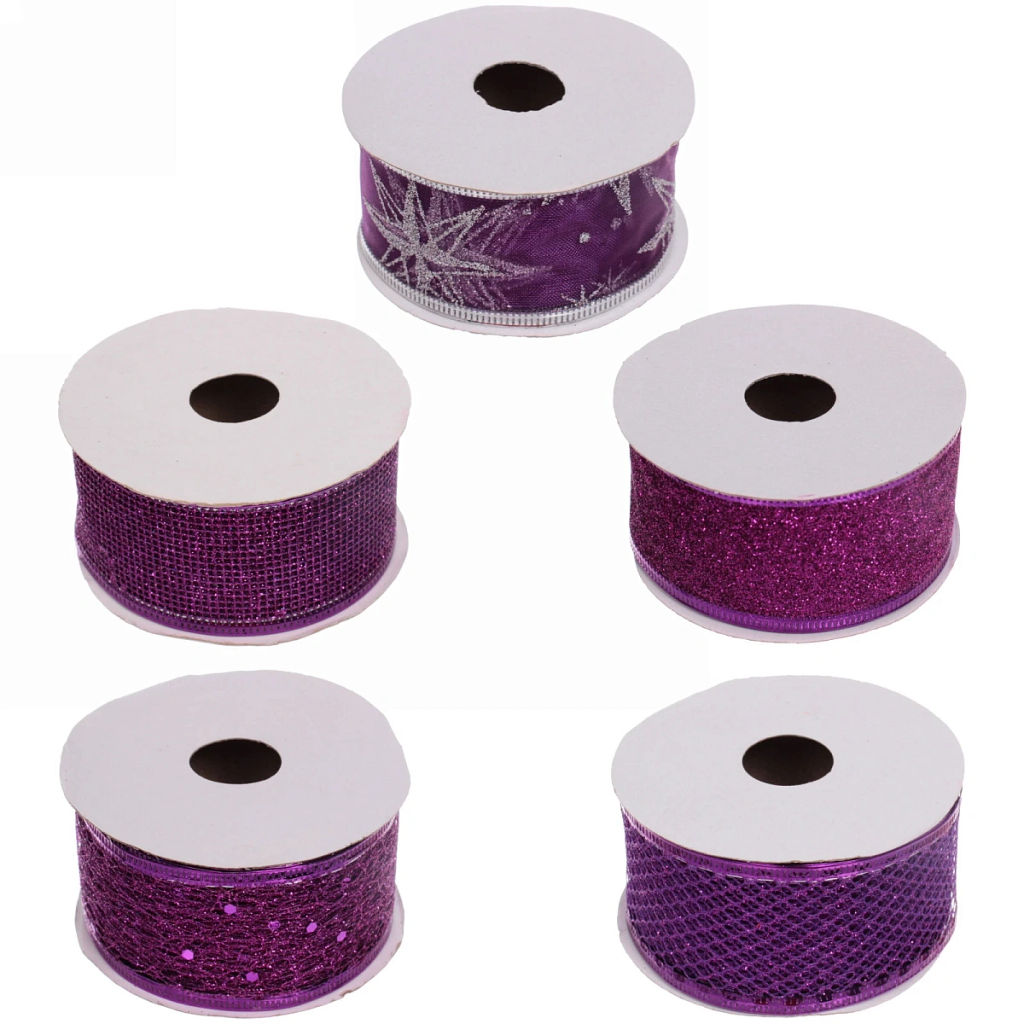 Лента для декорирования "Изящная" 4 см, 2,7 м, Фиолетовый (микс дизайнов)