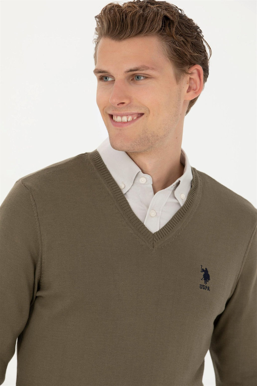 Мужской базовый свитер цвета хаки - U.s. polo assn фото 2