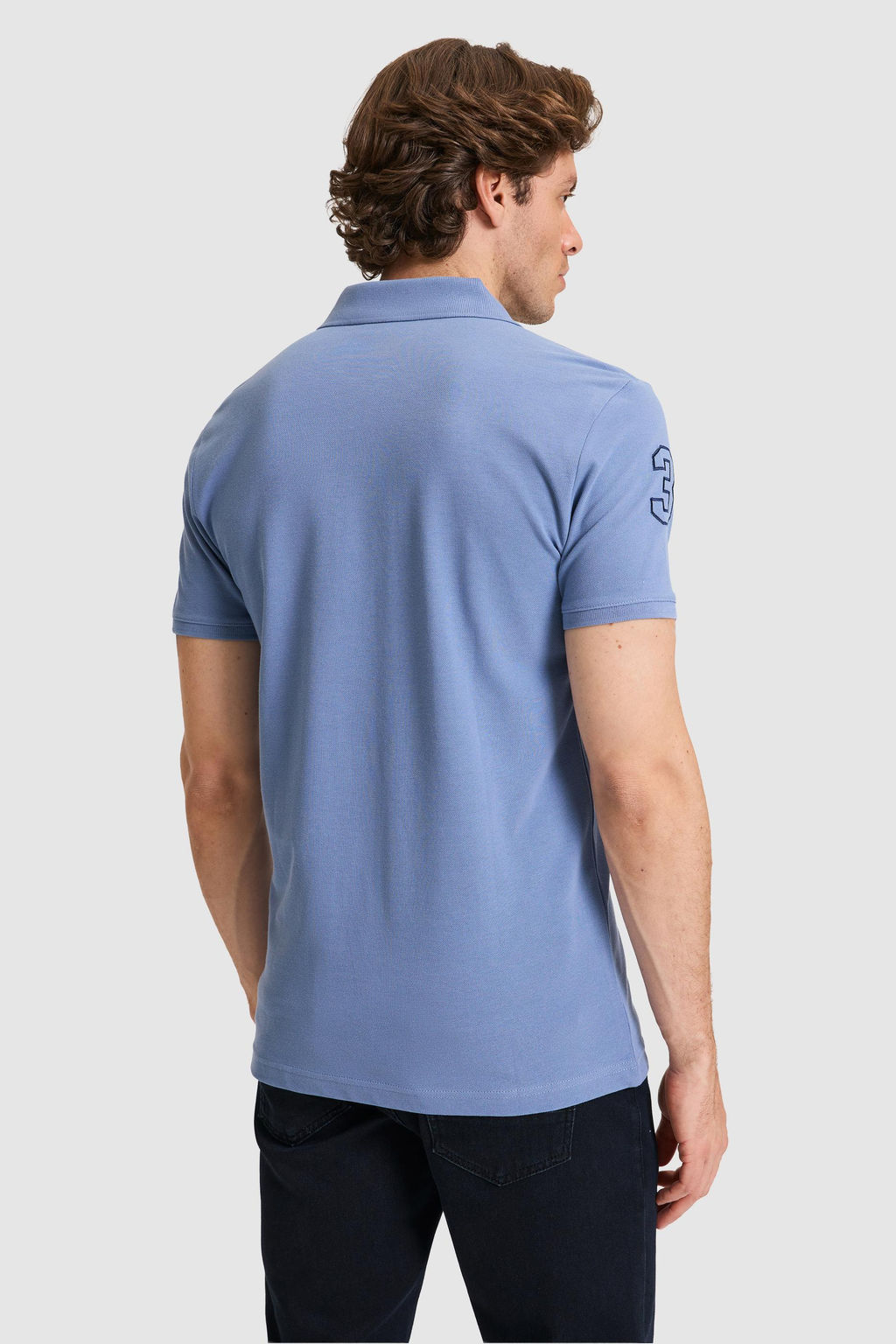 Erkek Slim Fit Polo Yaka _ndigo Basic Ti__rt