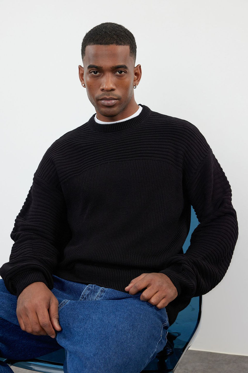 Mavi Unisex Oversize Bisiklet Yaka Duz Triko Kazak TMNAW25KZ00004 - Trendyolmilla фото 11