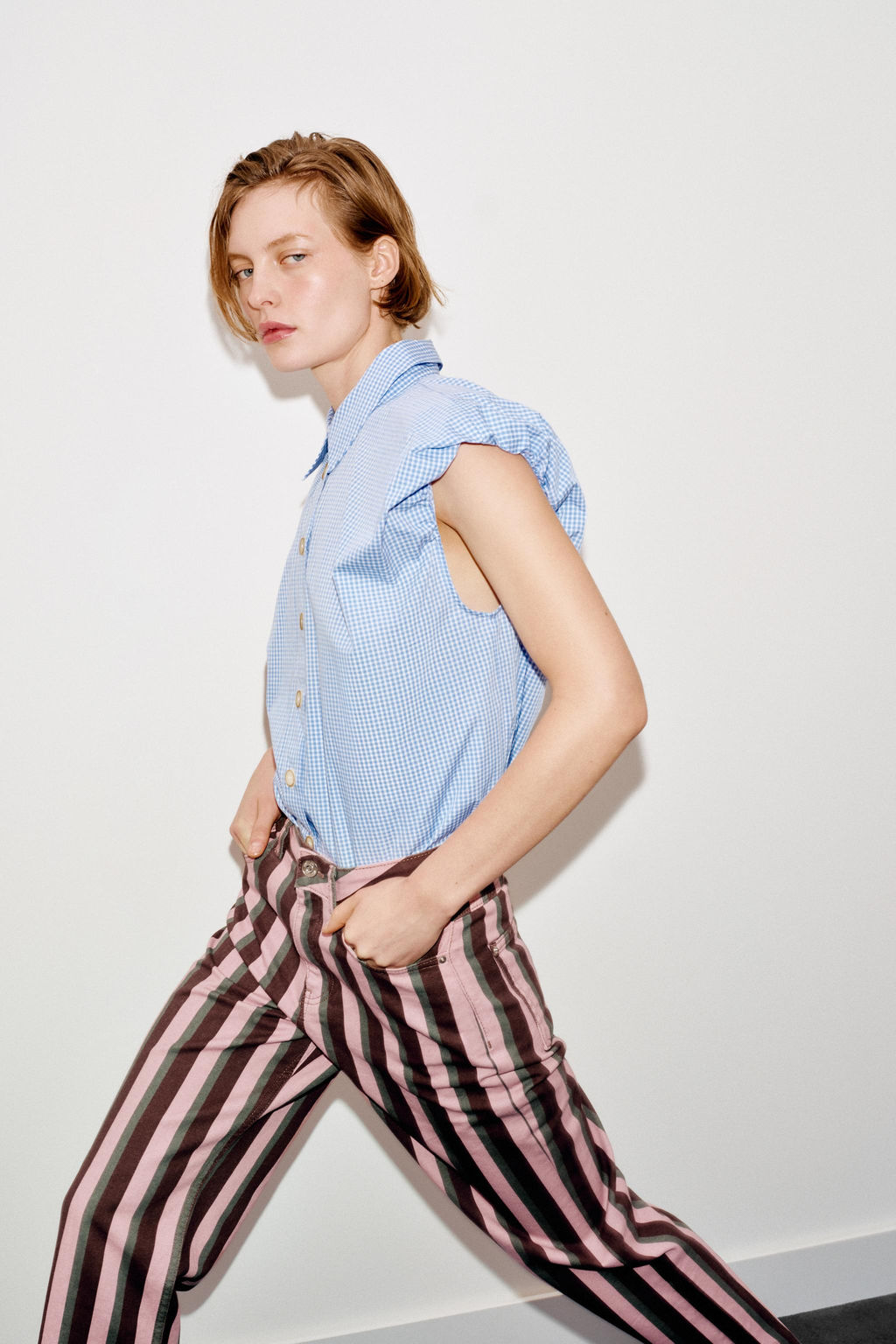 CAMISA MANGA ABULLONADA / Azul / Blanco - Zara фото 4