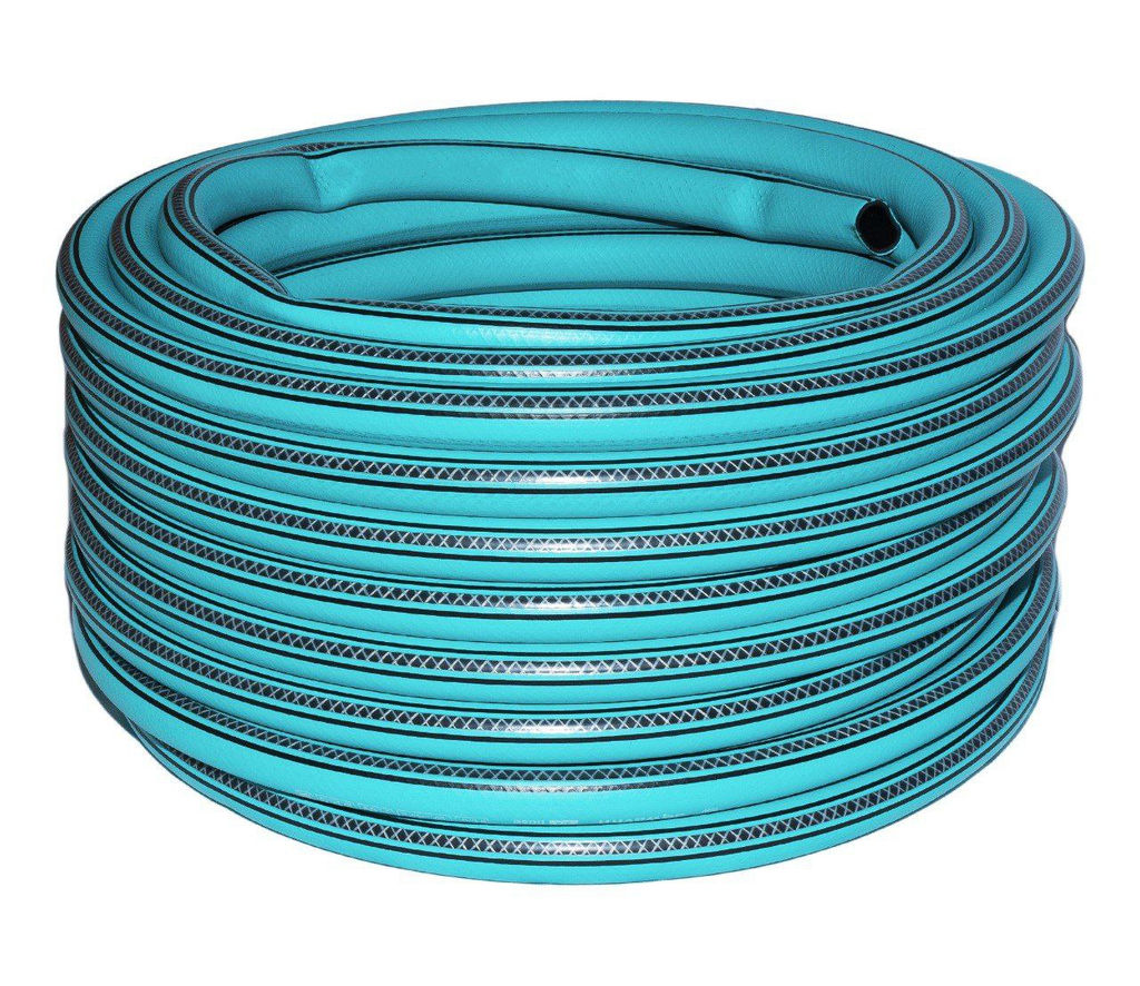 Шланг ТЭП армированный 3-х слойный 18х24мм(3/4")Колор(COLOR)бирюзовый с прозрачной полосой25м 123378