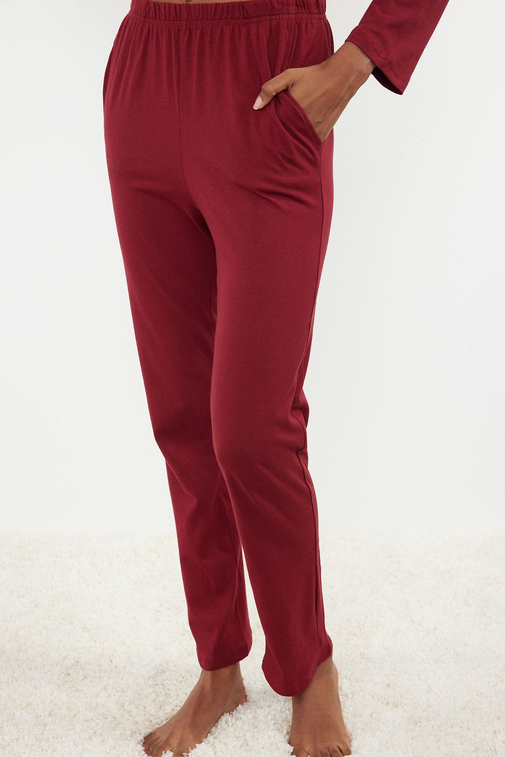 Trendyolmilla Bordo %100 Pamuklu Penguen Bask?l? Orme Pijama Tak?m? THMAW23PT00151