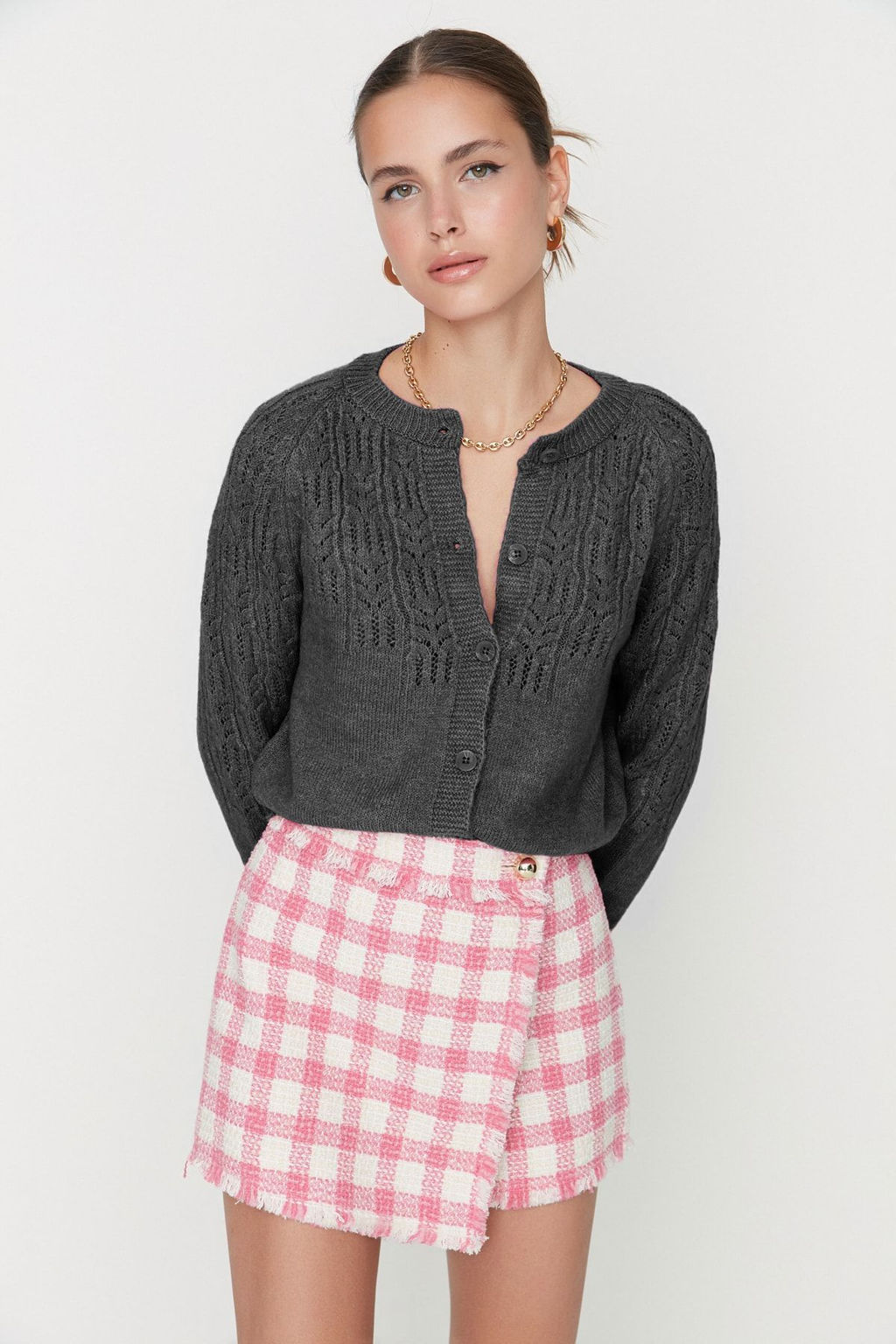 TRENDYOLMILLA Pembe Yumusak Dokulu Ajurlu/Delikli Triko H?rka TWOAW21HI0020 фото 10