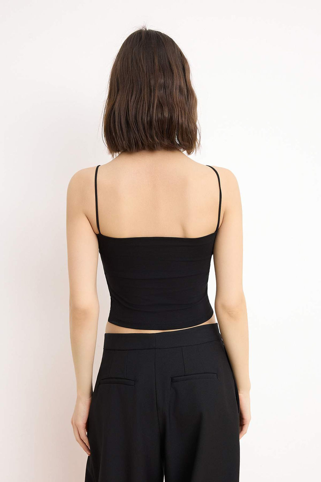 Siyah Fitted/Vucuda Oturan Ask?l? Straplez Kolsuz Pamuklu Esnek Orme Atlet TWOSS26AL00048 - Trendyolmilla фото 4