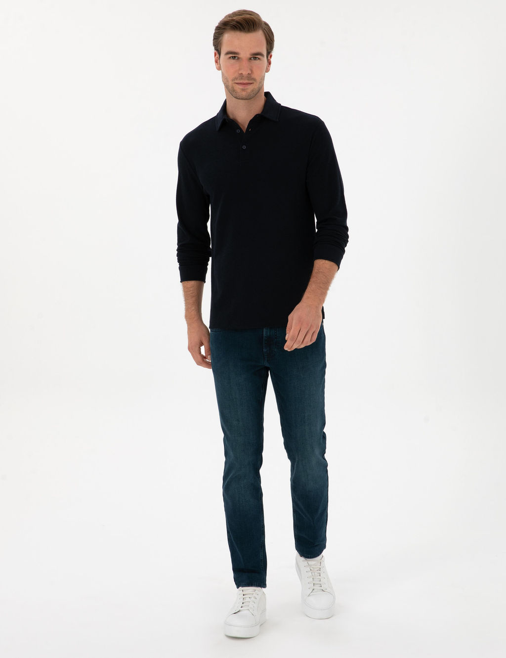 Lacivert Regular Fit Pamuk Kar___ml_ Polo Yaka Sweatshirt