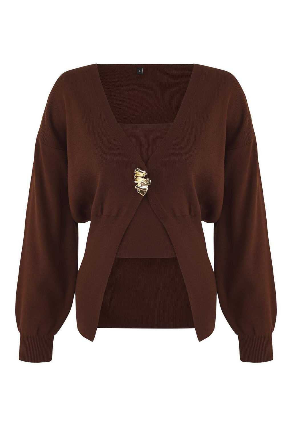 Kahverengi Dugme Detayl? 2li Viral Triko H?rka-Bluz Tak?m TWOAW26HI00017