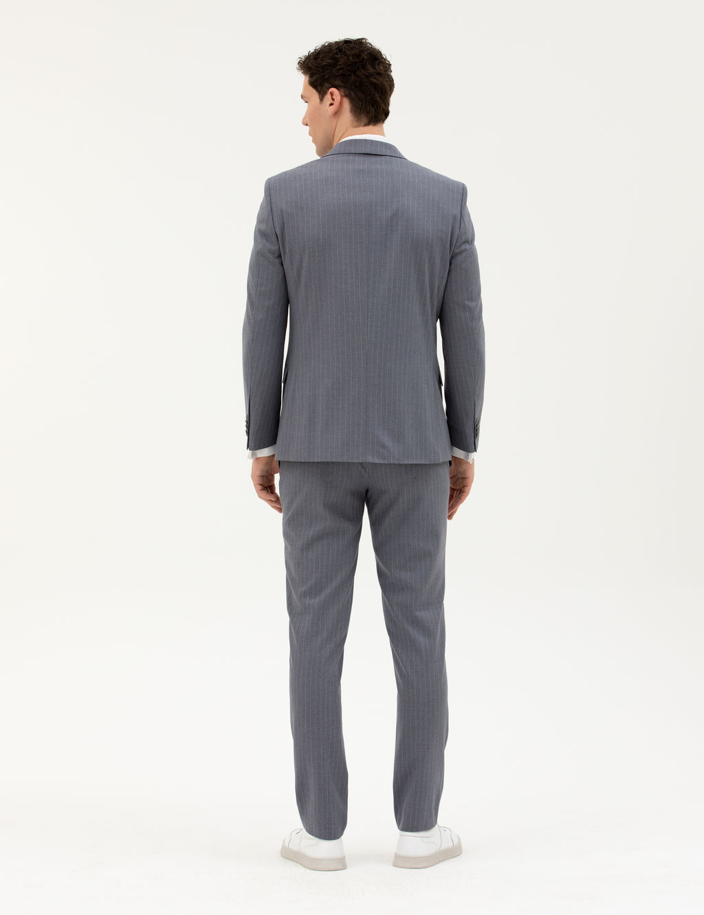 Koyu Mavi Extra Slim Fit _izgili Tak_m Elbise
