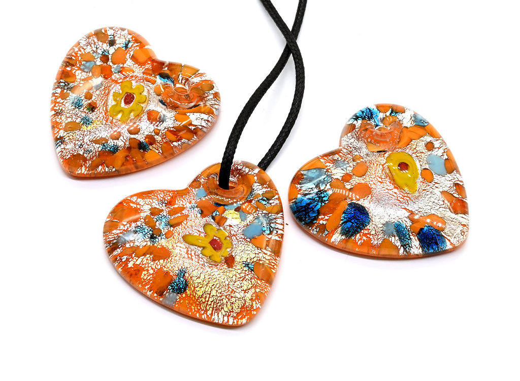 Кулон Сердце 40*40мм из муранского стекла цв.оранжевый - Радуга камня фото 3