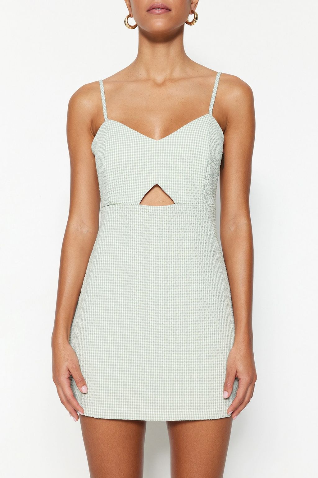 TRENDYOLMILLA Yesil Kareli Pencere Detayl? Ask?l? Mini Dokuma Tulum TWOSS22TU0277  фото 8