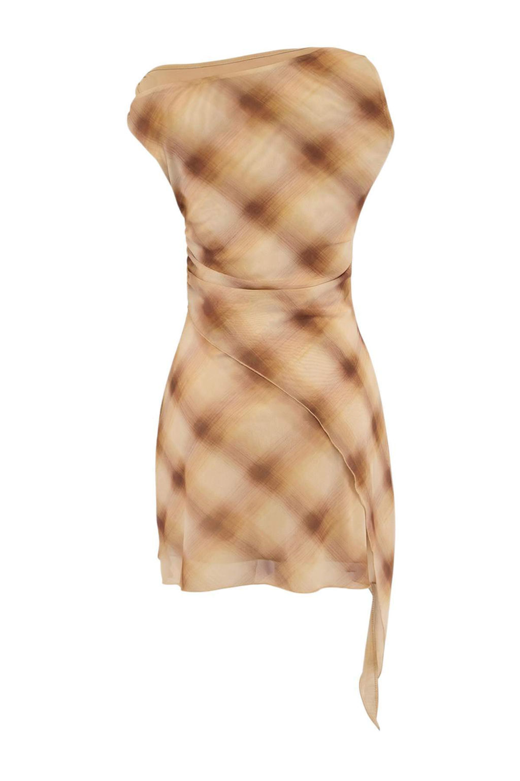 Limited Edition Cok Renkli Ekose Bodycon Asimetrik Yaka Kolsuz Tul Orme Elbise TWOSS26EL00406 - Trendyolmilla фото 2