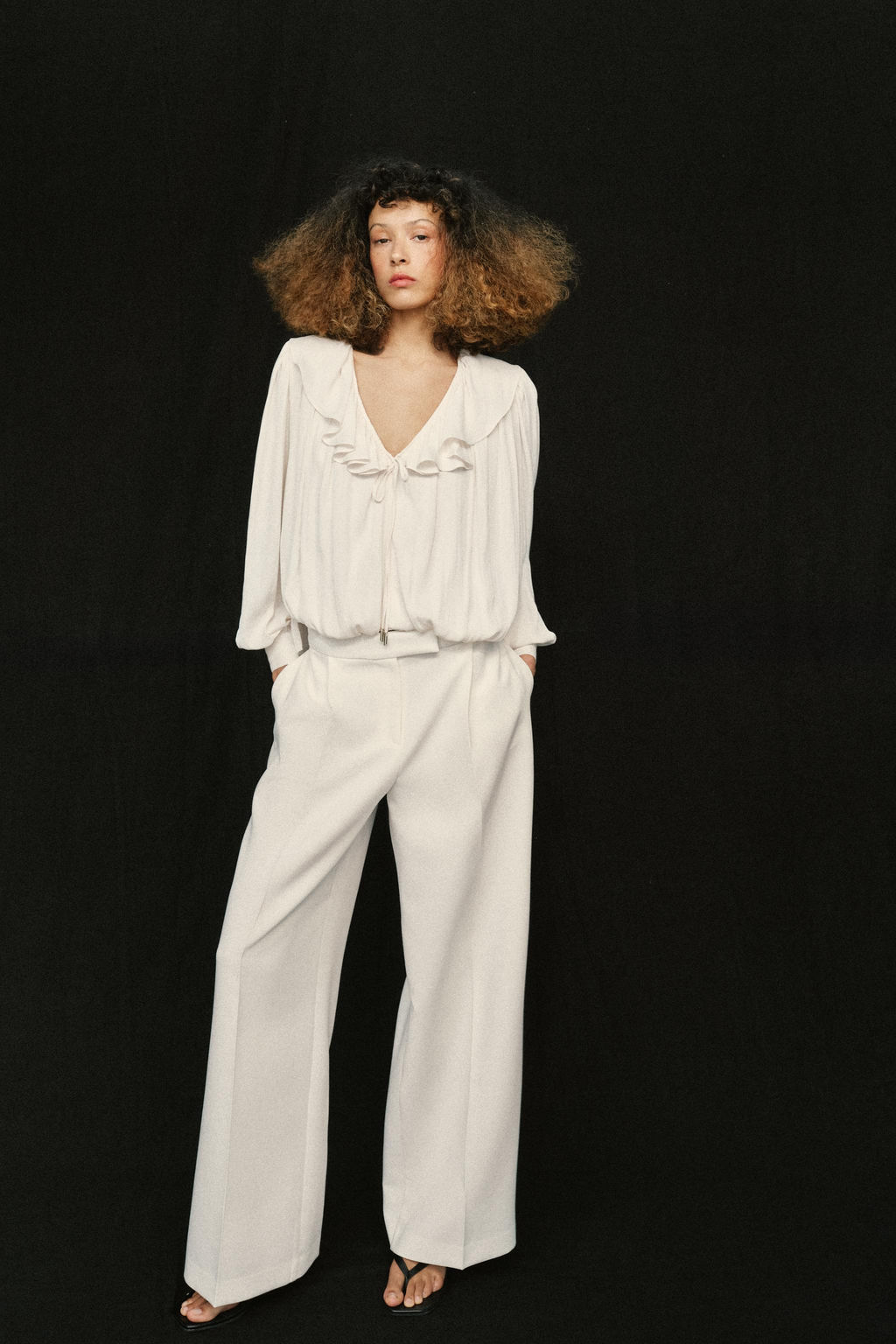 SATIN BLOUSE WITH RUFFLES AND SHOULDER PADS - Zara фото 14