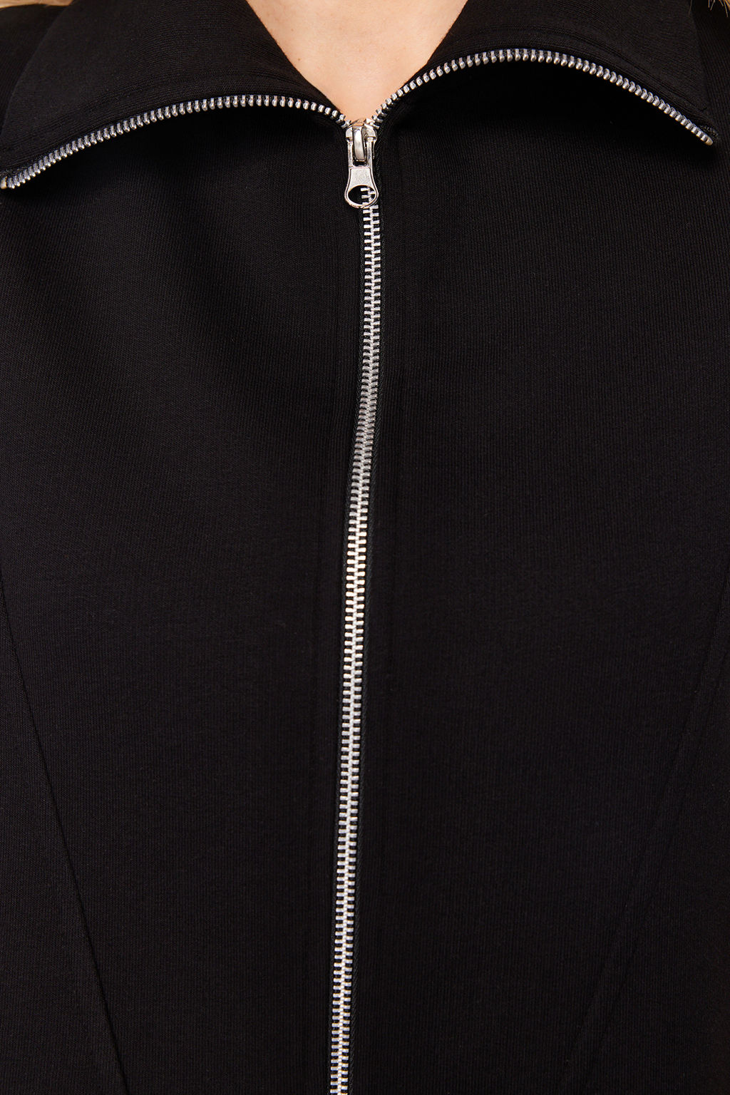 Siyah Relaxed/Rahat Kal?p Fermuarl? Dik Yaka Ay Kol Kal?n Yelek TWOSS24YE00011