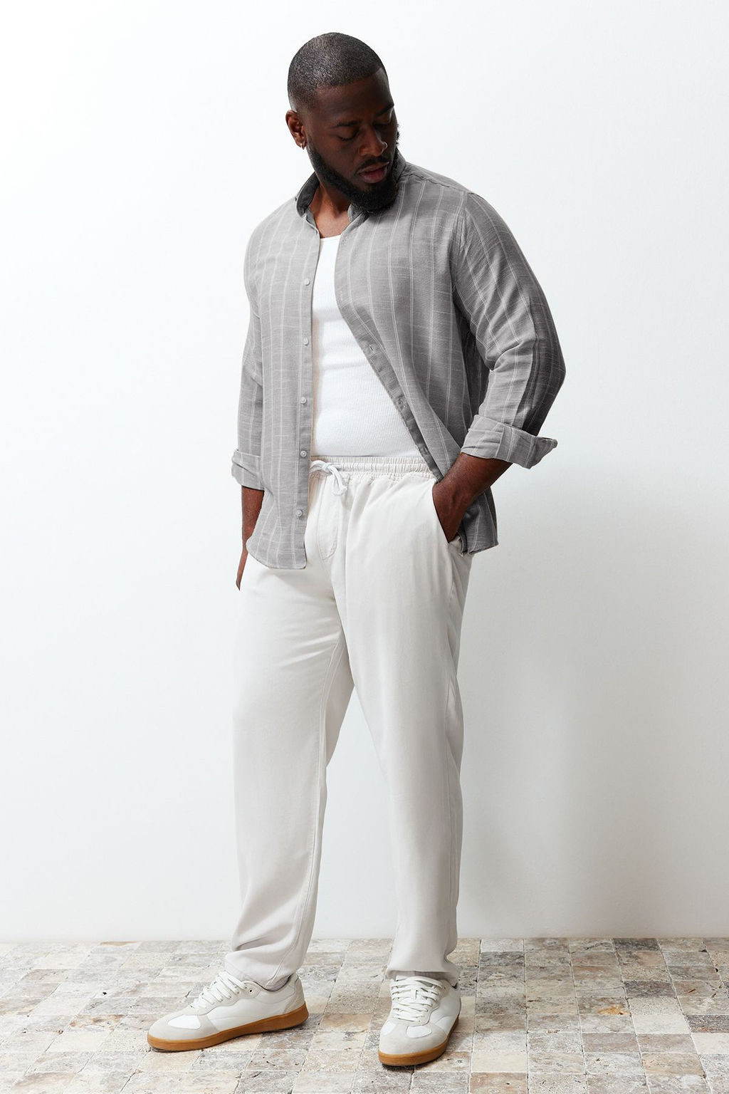 Tas Regular Fit Rahat Dugmeli Yaka Cizgili Buyuk Beden Gomlek TMNSS23GO00095 - Trendyolmilla фото 19