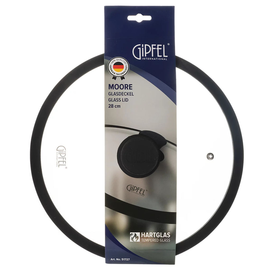 51727 GIPFEL Крышка стеклянная MOORE 28см с силиконовым ободом. Цвет: черный. Материал: закаленное стекло, силикон, нерж. сталь 18/8  фото 4