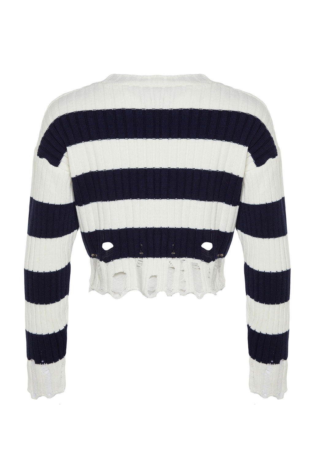 Ekru Crop Genis Kal?p Cizgili Ak?tma Detayl? Triko Kazak TWOAW24KZ00905 - Trendyolmilla фото 8