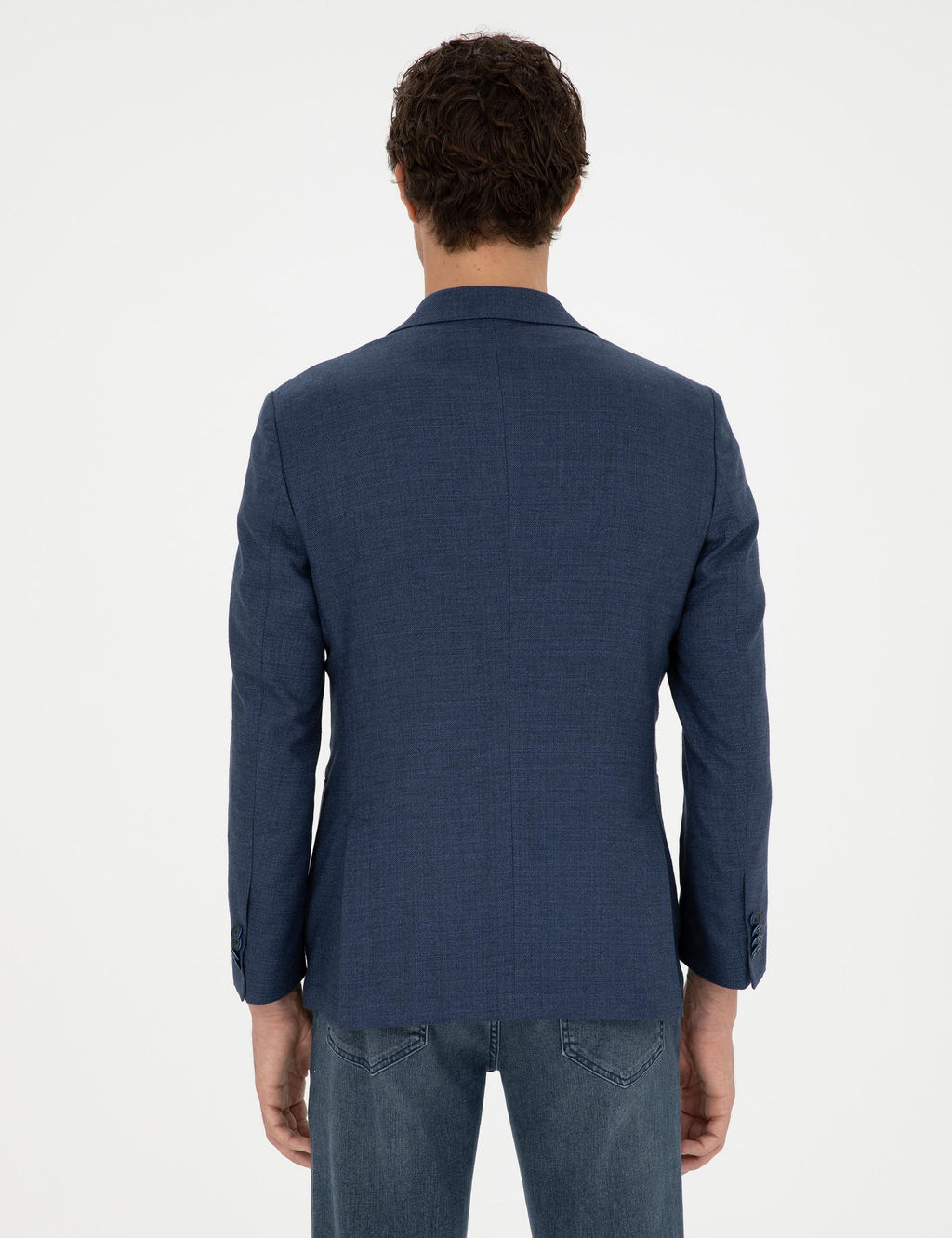 Lacivert Slim Fit Keten Kar___ml_ Spor Ceket