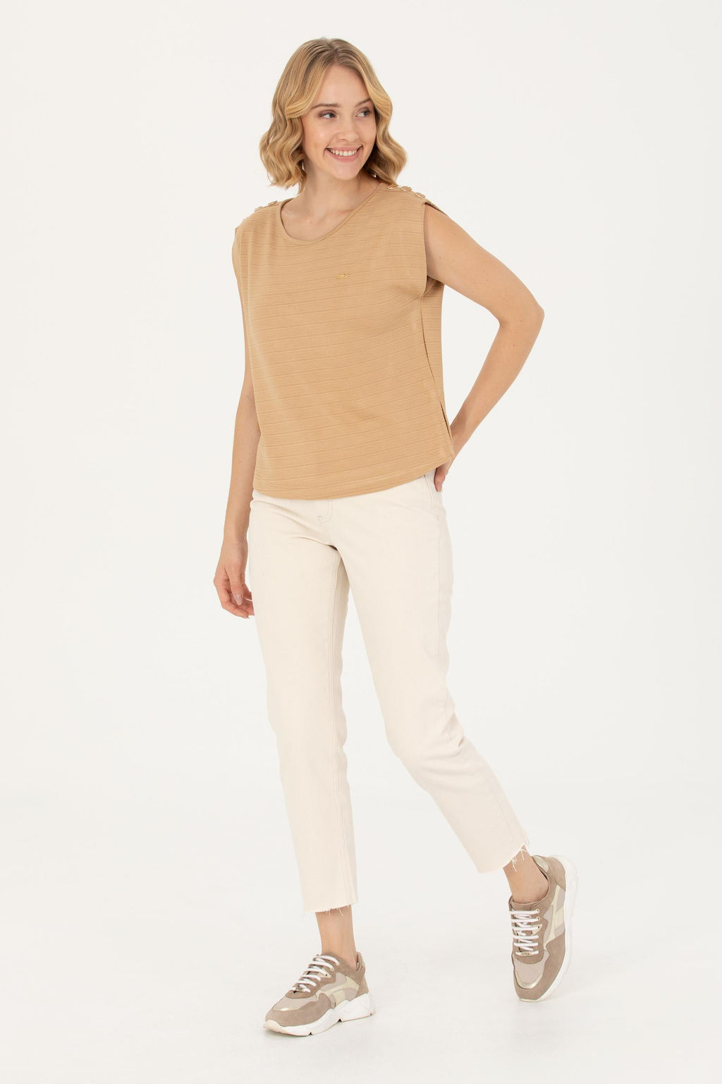 Женская футболка светло-коричневого цвета с круглым вырезом Неожиданная скидка в корзине - U.s. polo assn фото 11