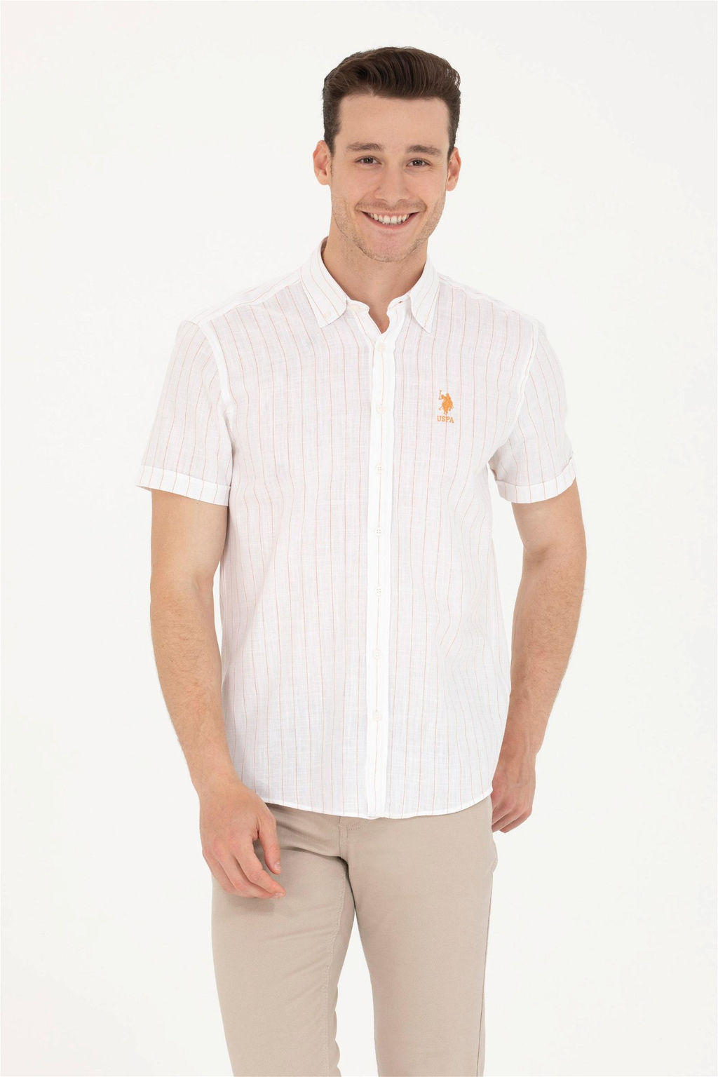 U. S. Polo Assn / Мужская белая рубашка в кирпичную полоску - U.s. polo assn фото 10