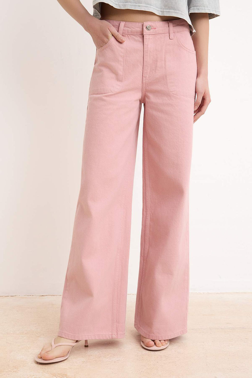 Pembe Cep Detayl? Yuksek Bel Wide Leg Jeans TWOSS26JE00286 - Trendyolmilla фото 3