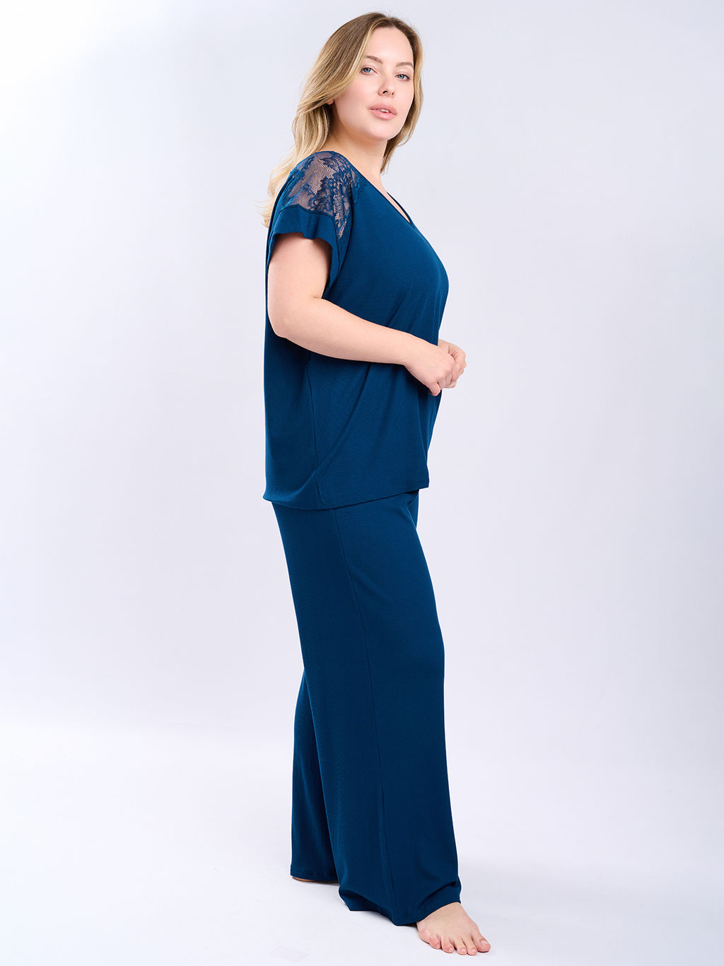 Пижама женская Indefini 5155TBC из вискозы и эластана синяя  фото 5