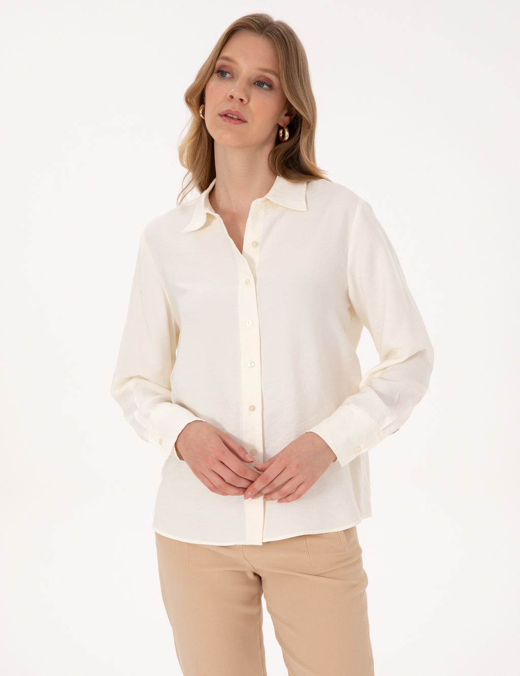 Beyaz Modal Kar___ml_ Comfort Fit Uzun Kollu G_mlek