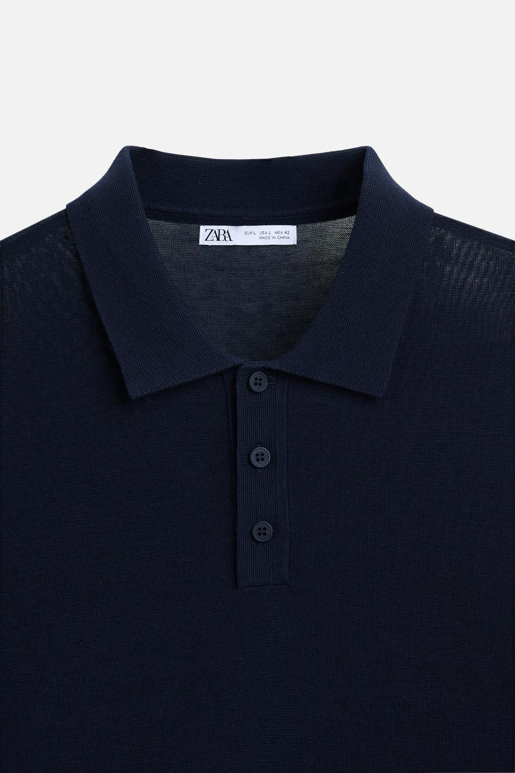 COTTON AND SILK KNIT POLO SHIRT - Zara фото 7