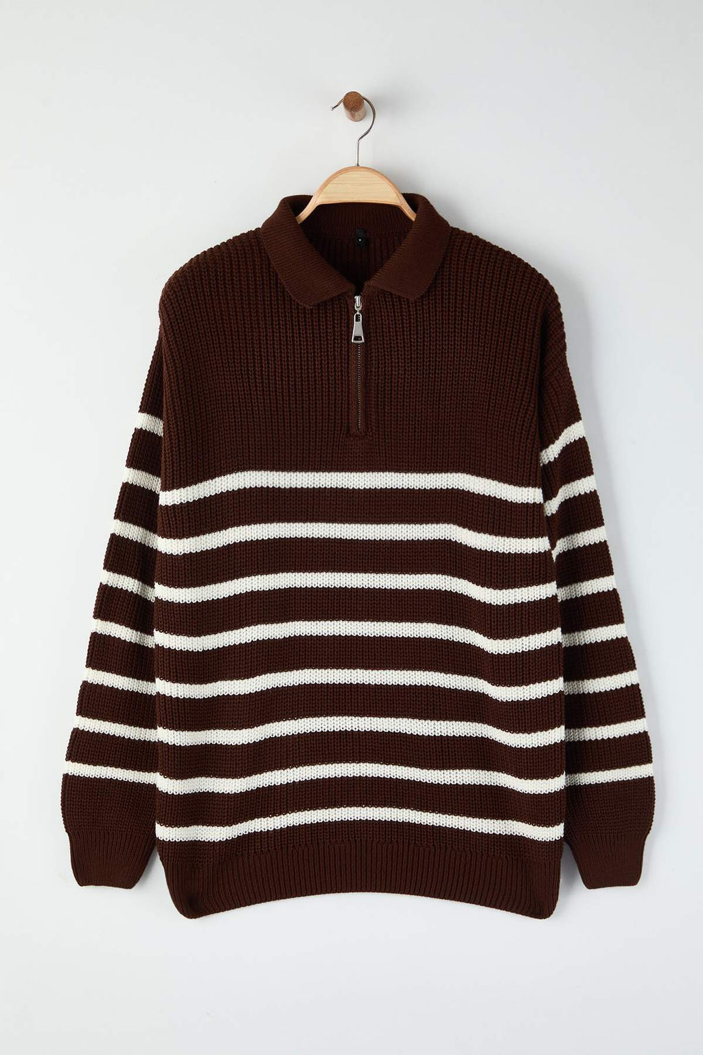 TRENDYOL MAN Vizon Casual Oversize Polo Yaka Cizgili Triko Kazak TMNAW24KZ00018 - Trendyolmilla фото 26