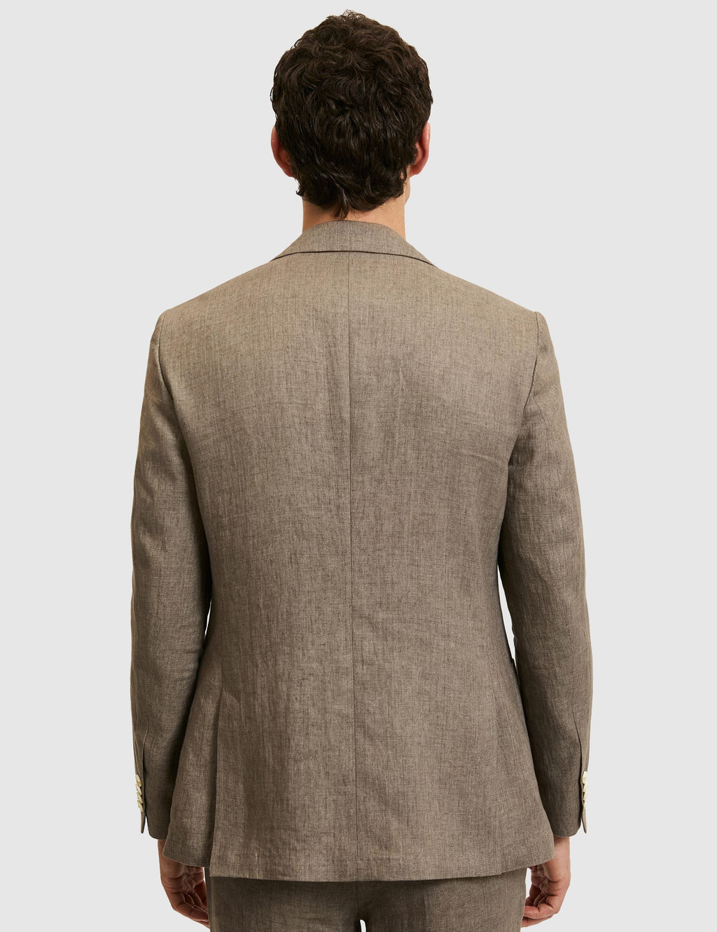 Kahverengi Slim Fit %100 Keten Mikro Desen Mono Yaka Ceket