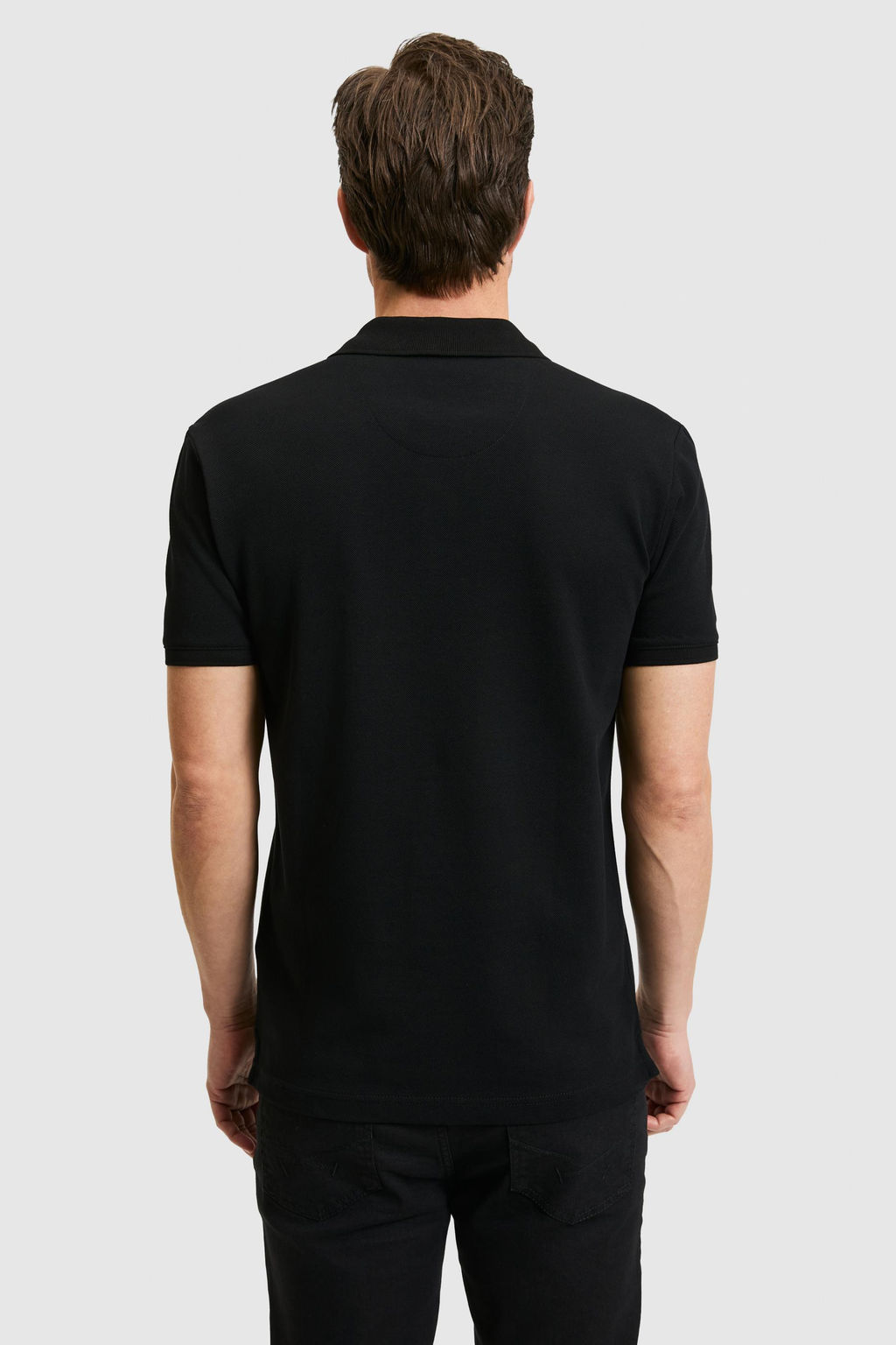 Erkek Slim Fit Polo Yaka Siyah Basic Ti__rt