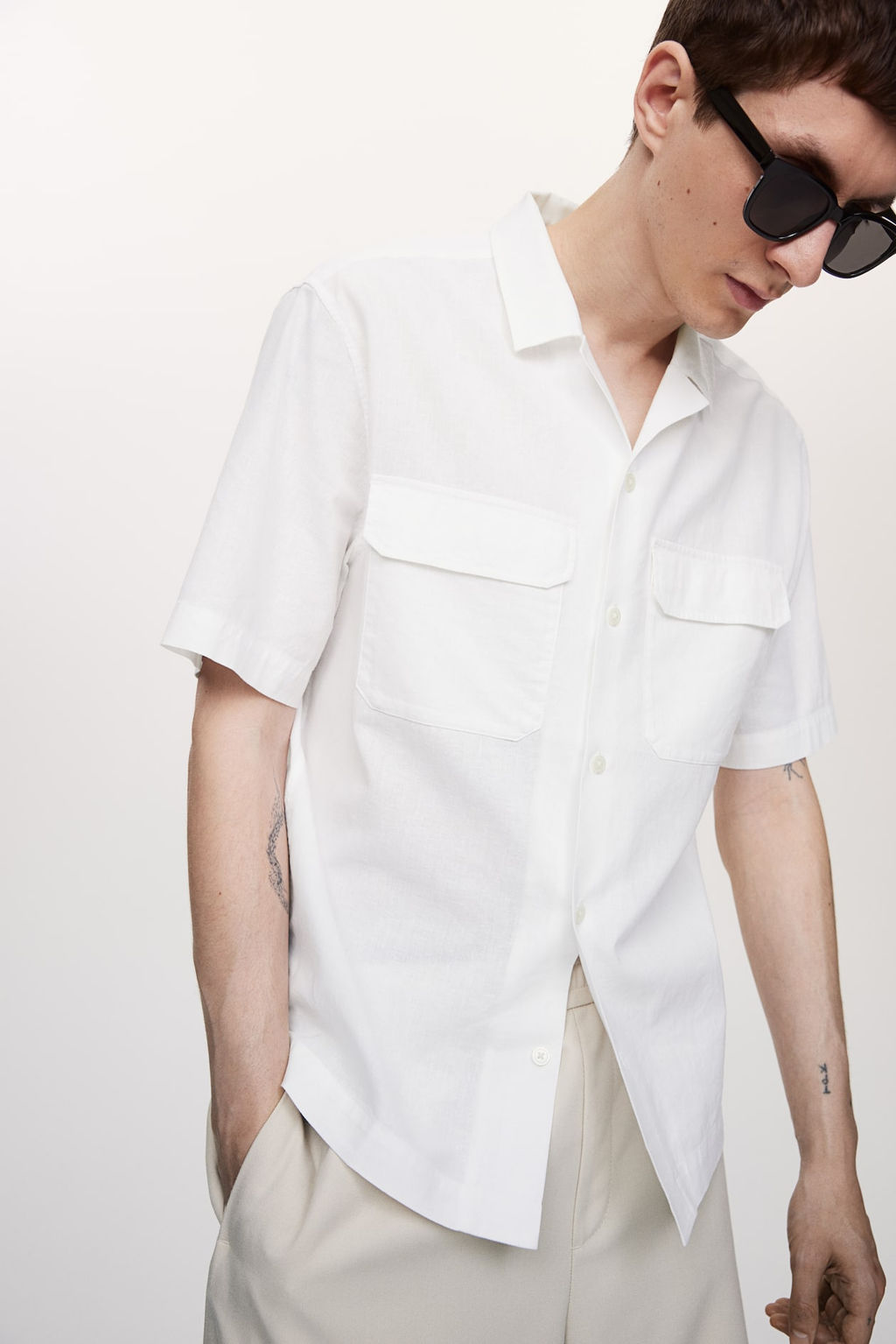 Camisa cargo en mezcla de lino Regular Fit - H&m фото 4