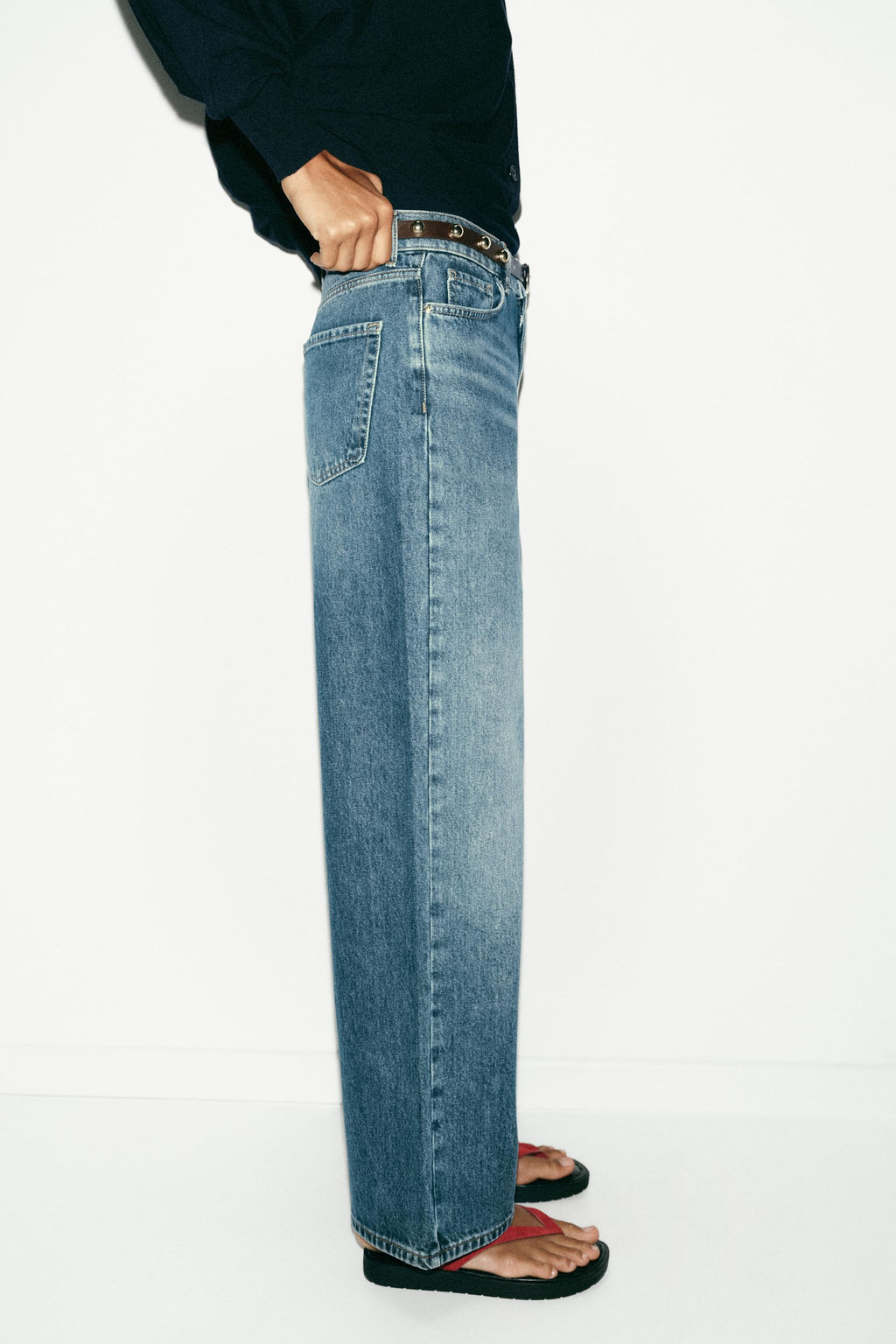 JEANS Z1975 STRAIGHT TAPERED TIRO ALTO CINTUR?N / Azul claro - Zara фото 17