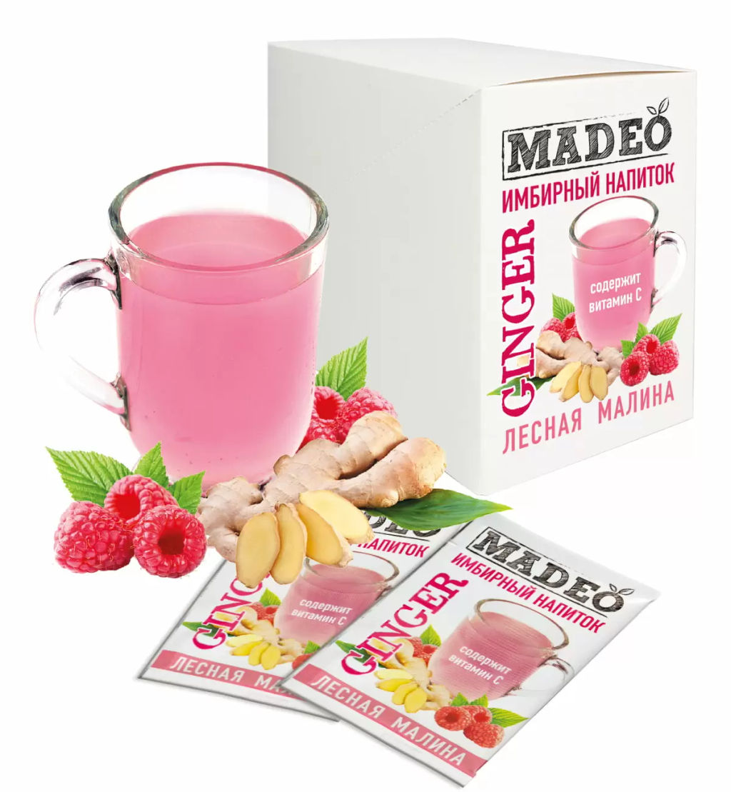 Напиток сухой растворимый Имбирный Малина 20шт*0,010кг, ТМ MADEO