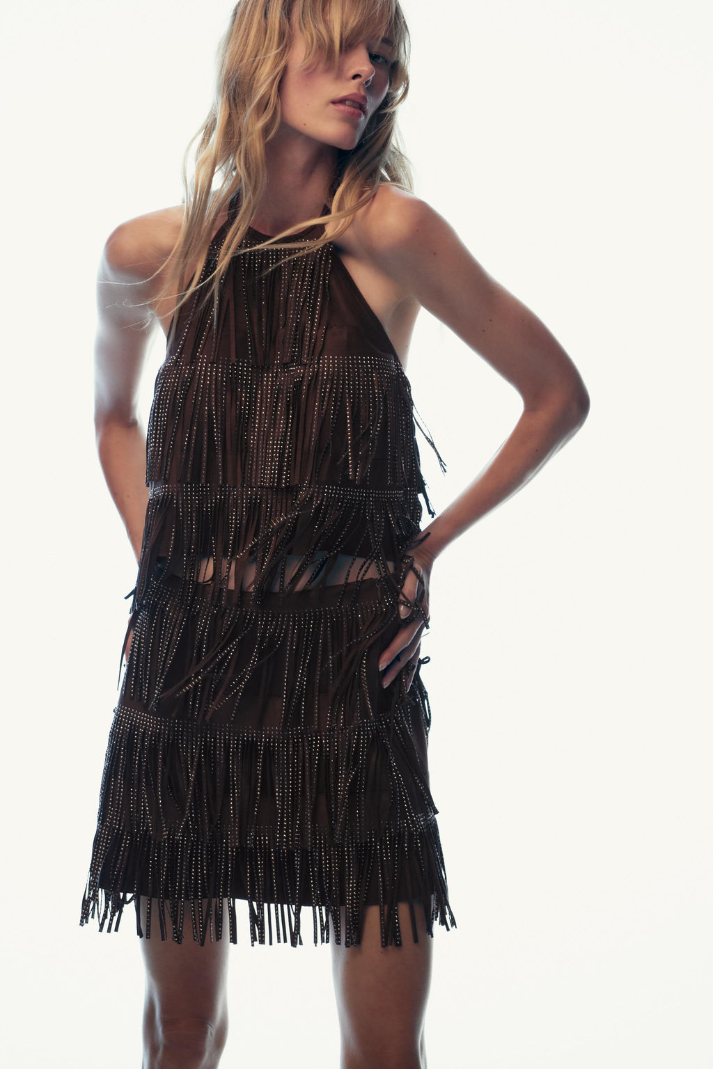 SHIMMERING FAUX SUEDE FRINGED SKIRT