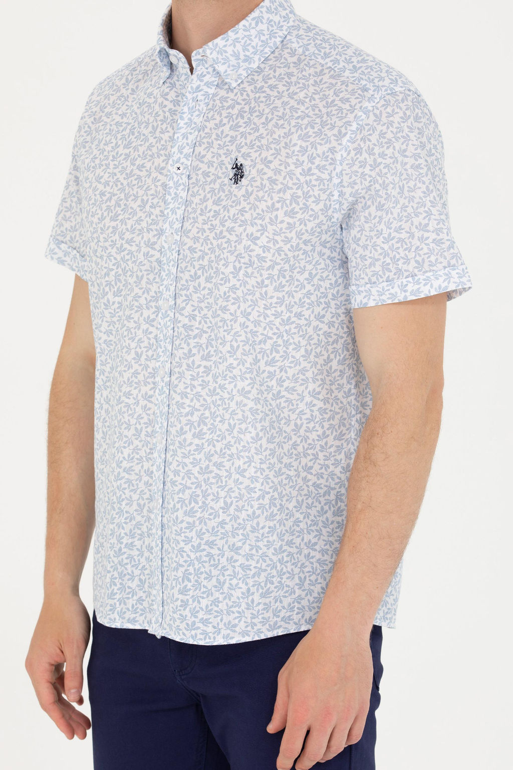 Рубашка U.S. Polo Assn с коротким рукавом синяя из хлопка фото 20